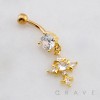 DANGLE  MULTI CZ CROSS CHARM BELLY BUTTON NAVEL RING 316L SURGICAL STEEL